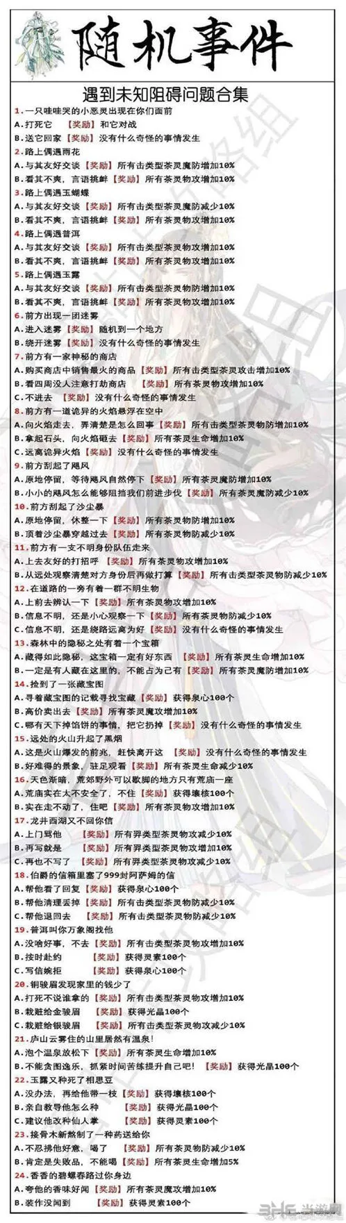 茗心录全战斗随机事件奖励攻略