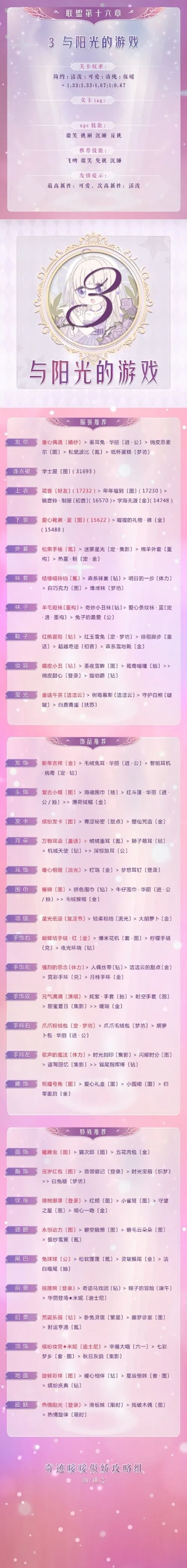 奇迹暖暖16章第三关与阳光游戏高分教程