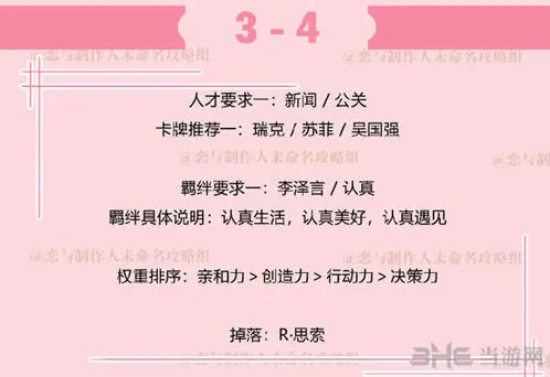 恋与制作人副本3-4人才羁绊搭配攻略