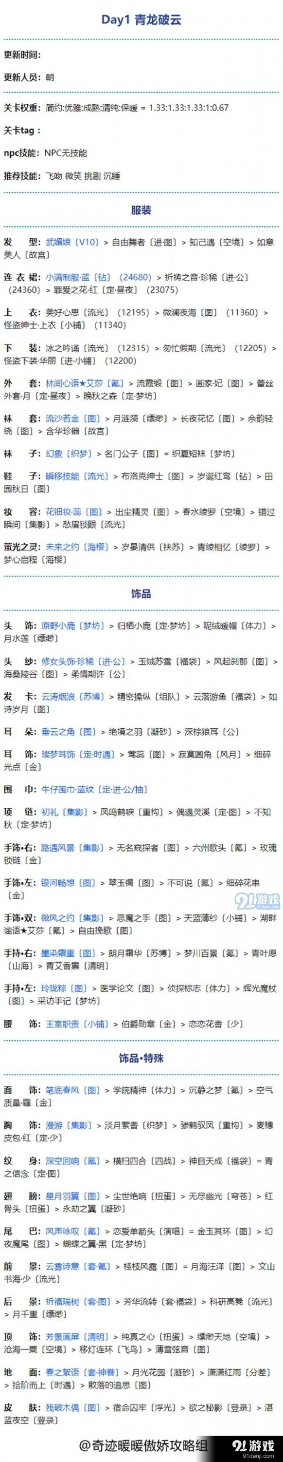 奇迹暖暖青龙破云第一天全攻略