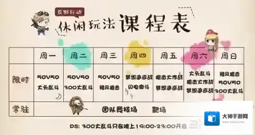 荒野行动休闲玩法排期调整 玩法课程表一览